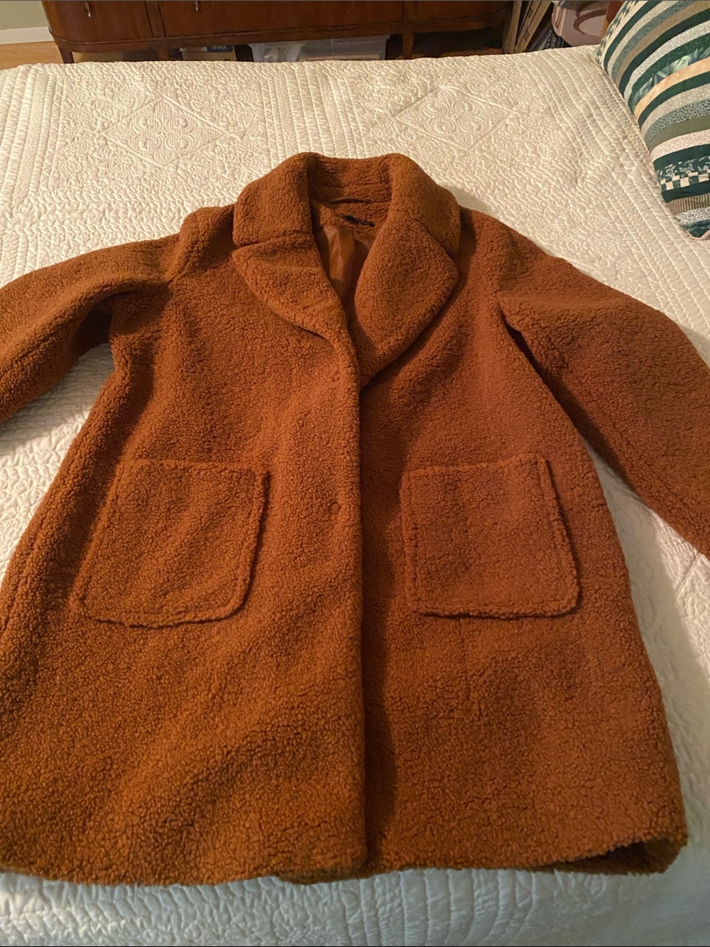 French Connection Teddy Coat in Rust Brown